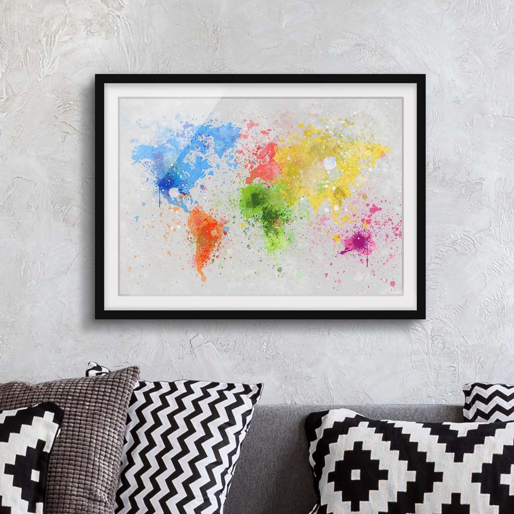 home24 Bild Bunte Farbspritzer Weltkarte II