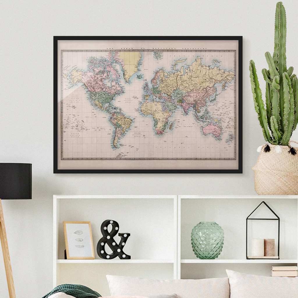 home24 Bild Vintage Weltkarte um 1850 I