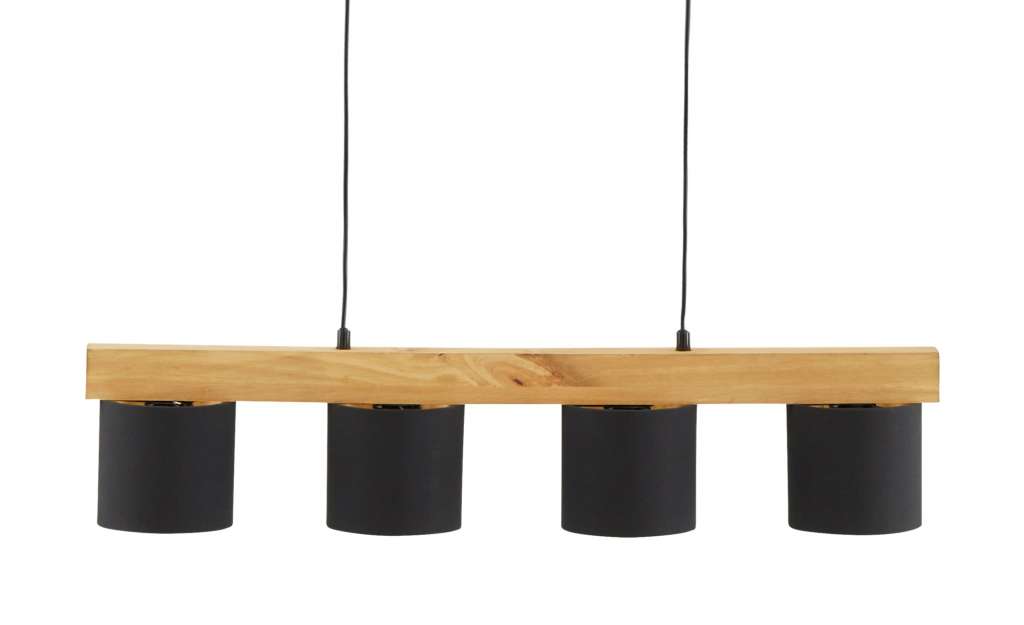 Pendelleuchte, 4-flammig, Holz/ Stoffschirm schwarz/goldfarben ¦ schwarz Lampen & Leuchten > Innenleuchten > Pendelleuchten - Höffner