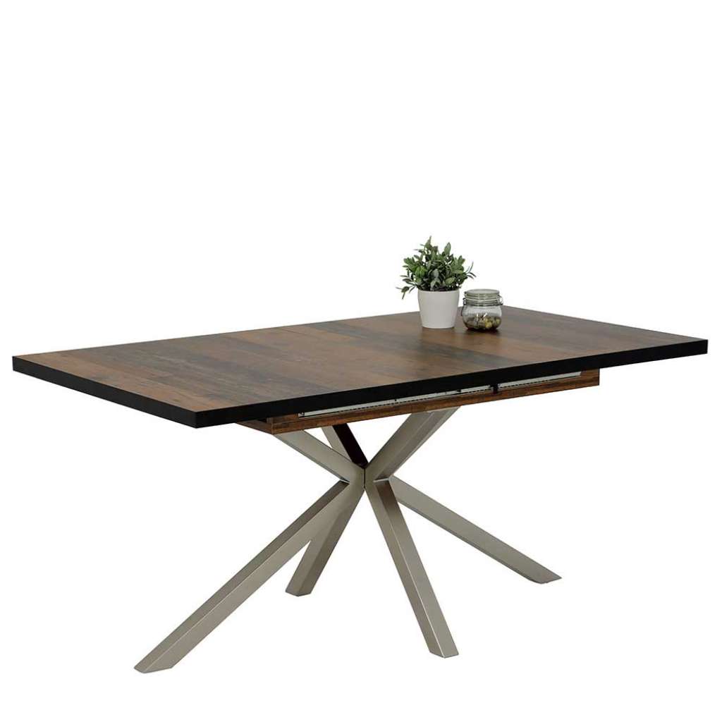 Esszimmer Tisch ausziehbar in Holz Antik Optik Edelstahl Gestell