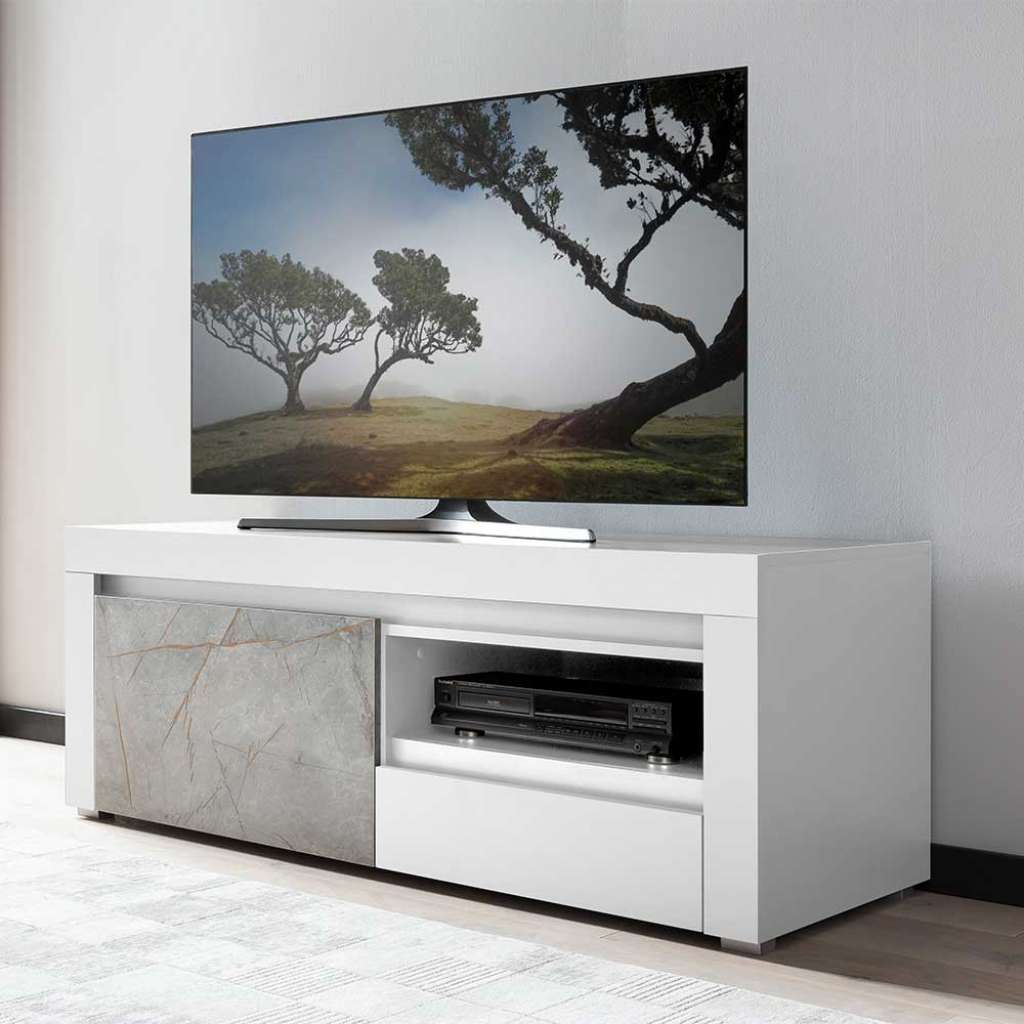 140 cm Fernsehlowboard in Weiß & Grau melaminbeschichtet