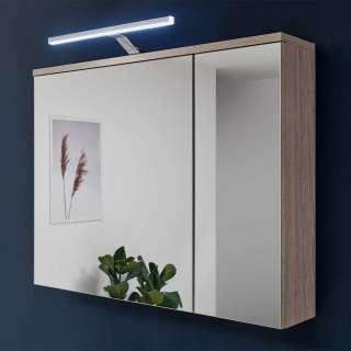 Badschrank Spiegel mit LED Beleuchtung Korpus Eichefarben