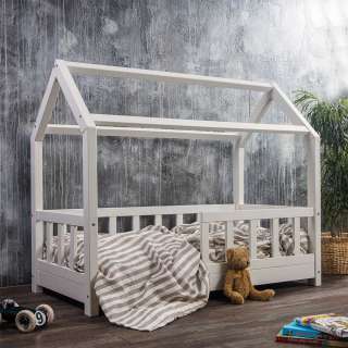 Kinderzimmer Bett Haus in Weiß Kiefer Massivholz
