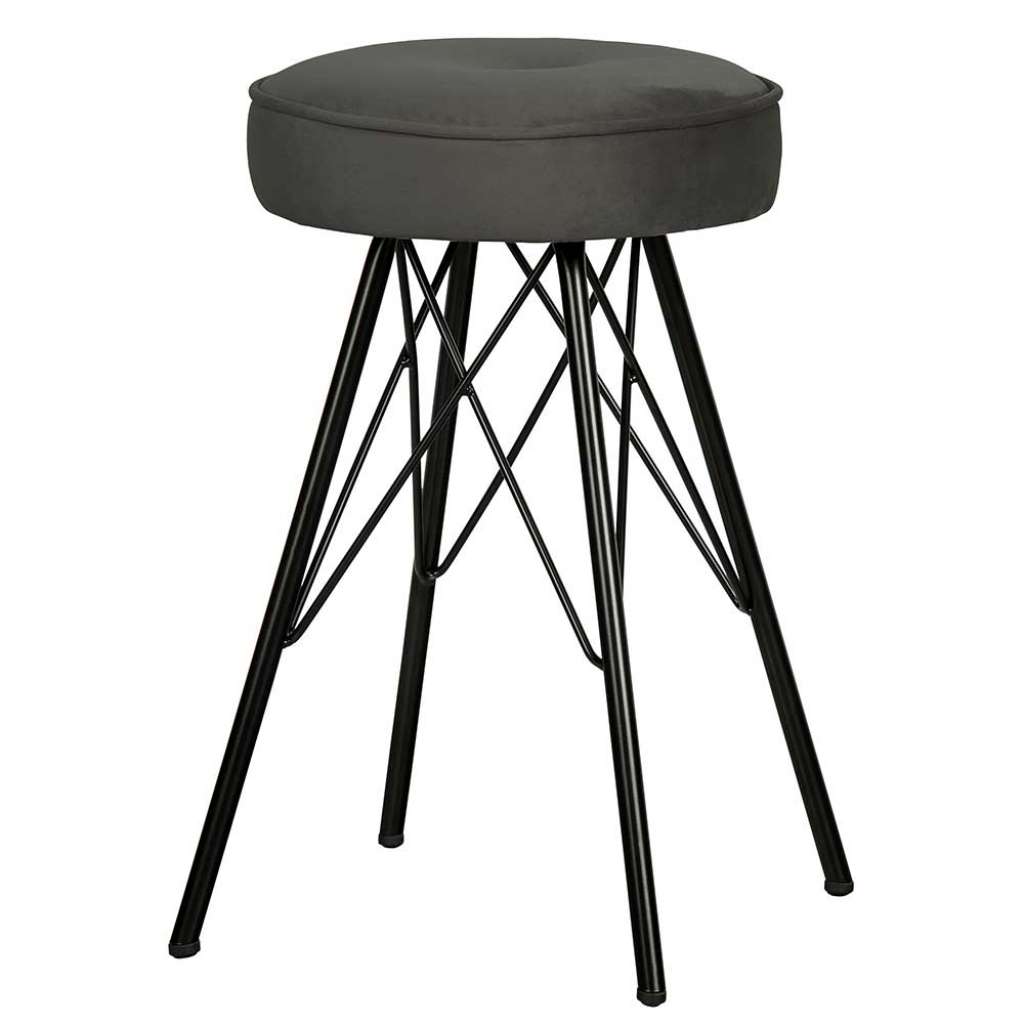 Polsterhocker Samt 53 cm hoch Dunkelgrau & Schwarz (2er Set)