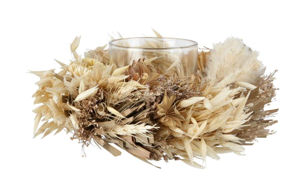 Teelichthalter mit Trockenblumenkranz ¦ braun ¦ Glas , Naturprodukte Ø: 15 Dekoration > Kerzen & Lichter > Kerzenständer - Höffner