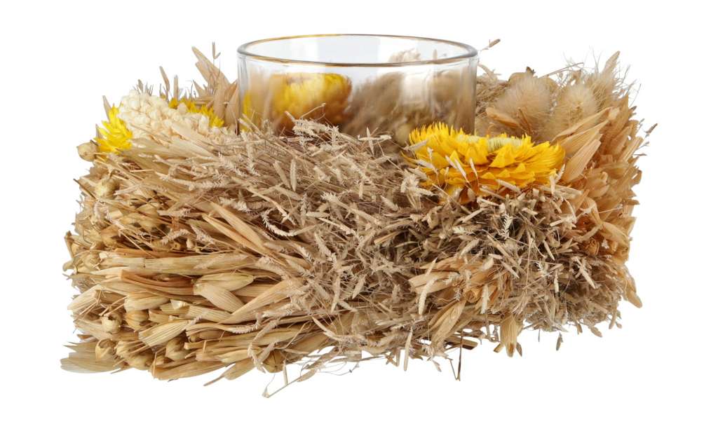 Teelichthalter mit Trockenblumenkranz ¦ gelb ¦ Glas , Naturprodukte Ø: 15 Dekoration > Kerzen & Lichter > Kerzenständer - Höffner