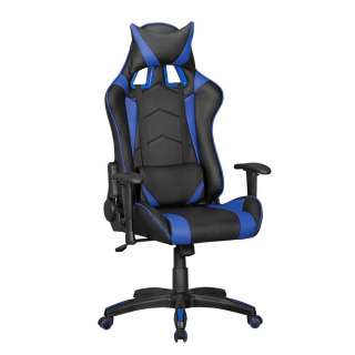 Verstellbarer Gamer Stuhl in Schwarz & Blau Kunstleder