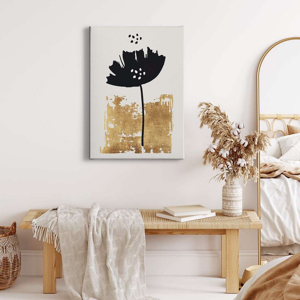 home24 Leinwandbild Black Flower Gold