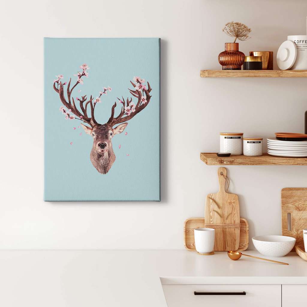 home24 Leinwandbild Hirsch und Blumen
