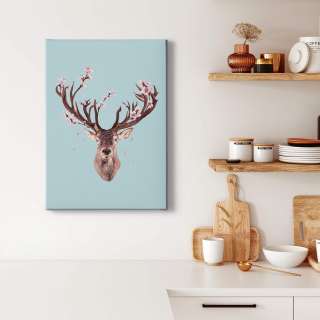 home24 Leinwandbild Hirsch und Blumen
