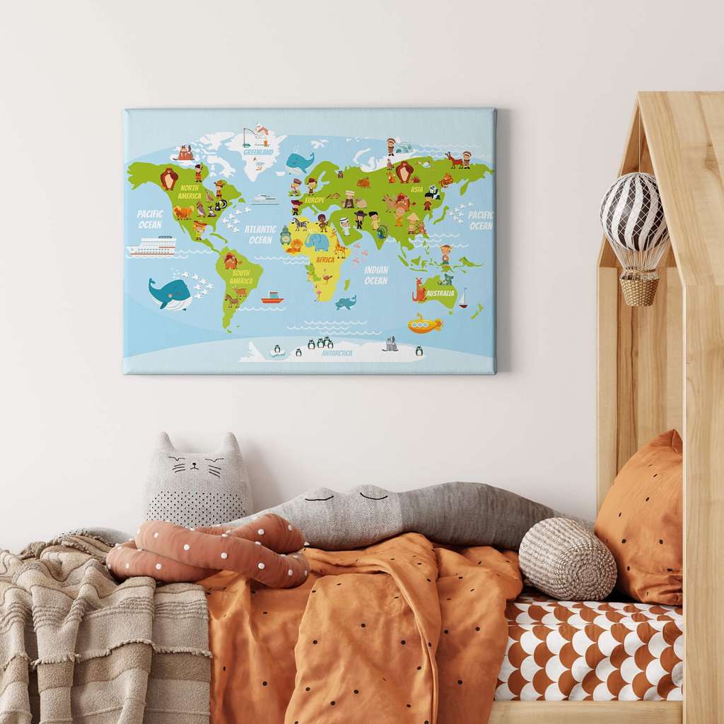 home24 Leinwandbild Tiere Karte Kids World