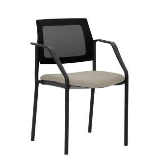 Konferenzstuhl in Silbergrau & Schwarz Metall Armlehnen