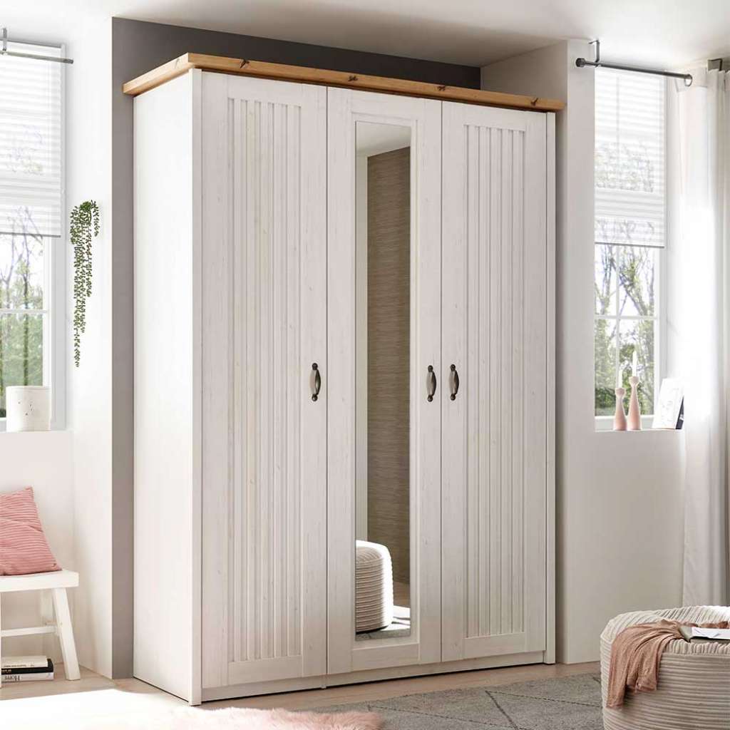 Schlafzimmerschrank mit Spiegel Weiß & Eichefarben