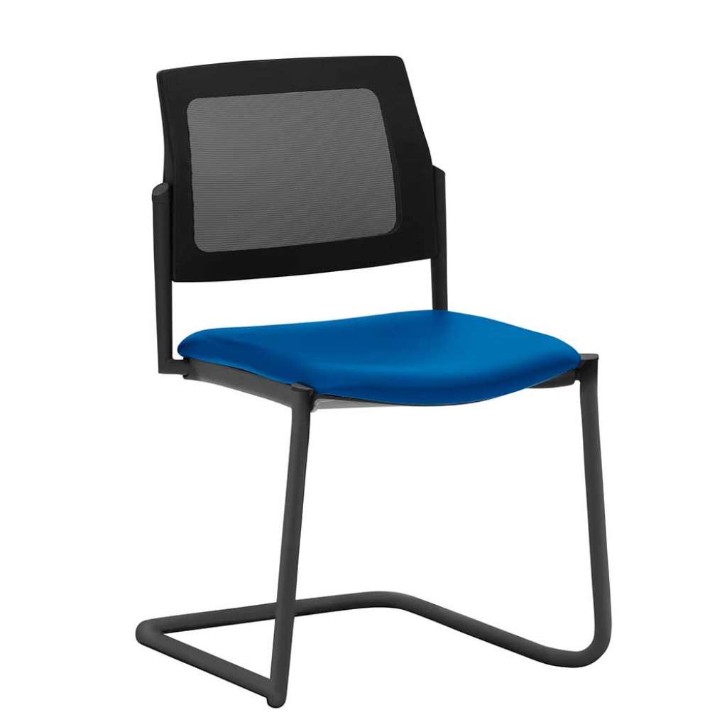 Wartezimmerstuhl in Schwarz & Blau Metall Schwinggestell