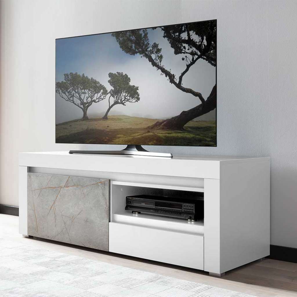 140 cm Fernsehlowboard in Weiß & Grau melaminbeschichtet