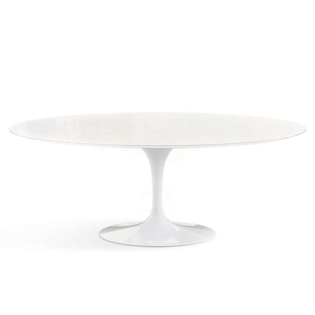 Knoll International - Saarinen Outdoor Esstisch - oval 198x121x73 - Säulenfuß weiß - weißer Akrylstein - indoor