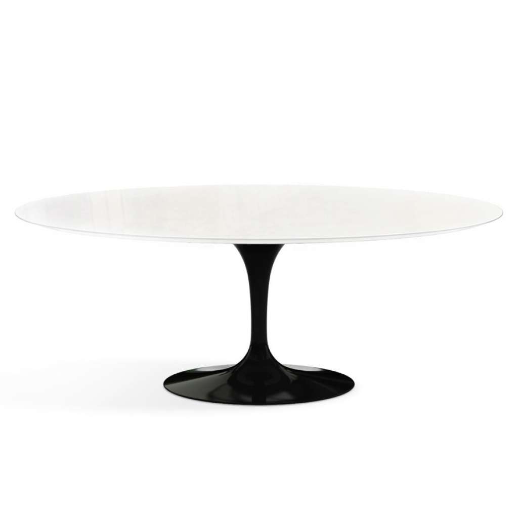 Knoll International - Saarinen Outdoor Esstisch - oval 198x121x73 - Säulenfuß schwarz - weißer Akrylstein - indoor