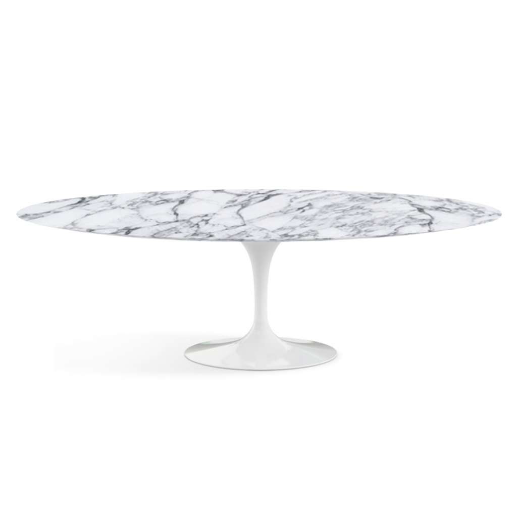 Knoll International - Saarinen Esstisch - oval - 244x137x73 - Arabescato Marmor - satiniert/matt - Säulenfuß weiß - indoor