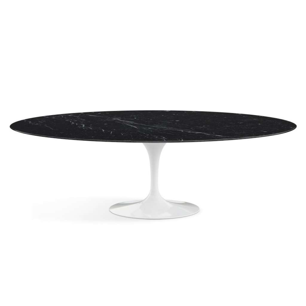 Knoll International - Saarinen Esstisch - oval - 244x137x73 - Nero Marquina Marmor - hochglänzend - Säulenfuß weiß - indoor