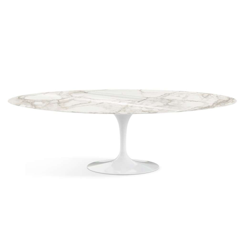Knoll International - Saarinen Esstisch - oval - 244x137x73 - Calacatta Marmor - hochglänzend - Säulenfuß weiß - indoor