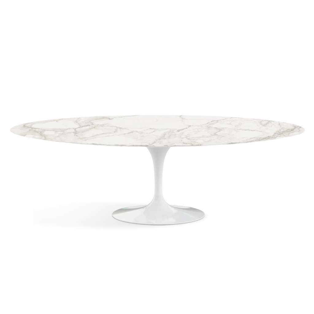 Knoll International - Saarinen Esstisch - oval - 244x137x73 - Calacatta Marmor - satiniert/matt - Säulenfuß weiß - indoor