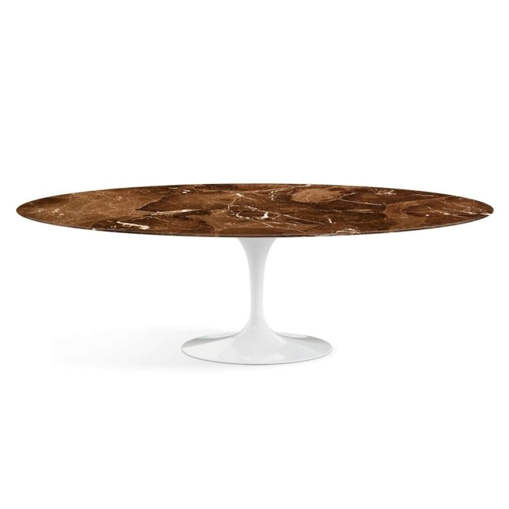 Knoll International - Saarinen Esstisch - oval - 244x137x73 - Brown Emperador Marmor - satiniert/matt - Säulenfuß weiß - indoor