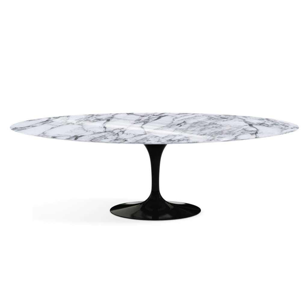 Knoll International - Saarinen Esstisch - oval - 244x137x73 - Arabescato Marmor - hochglänzend - Säulenfuß schwarz - indoor