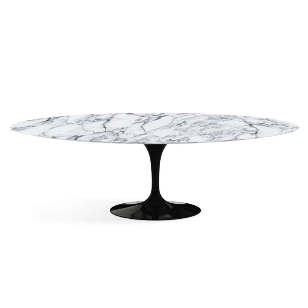 Knoll International - Saarinen Esstisch - oval - 244x137x73 - Arabescato Marmor - satiniert/matt - Säulenfuß schwarz - indoor