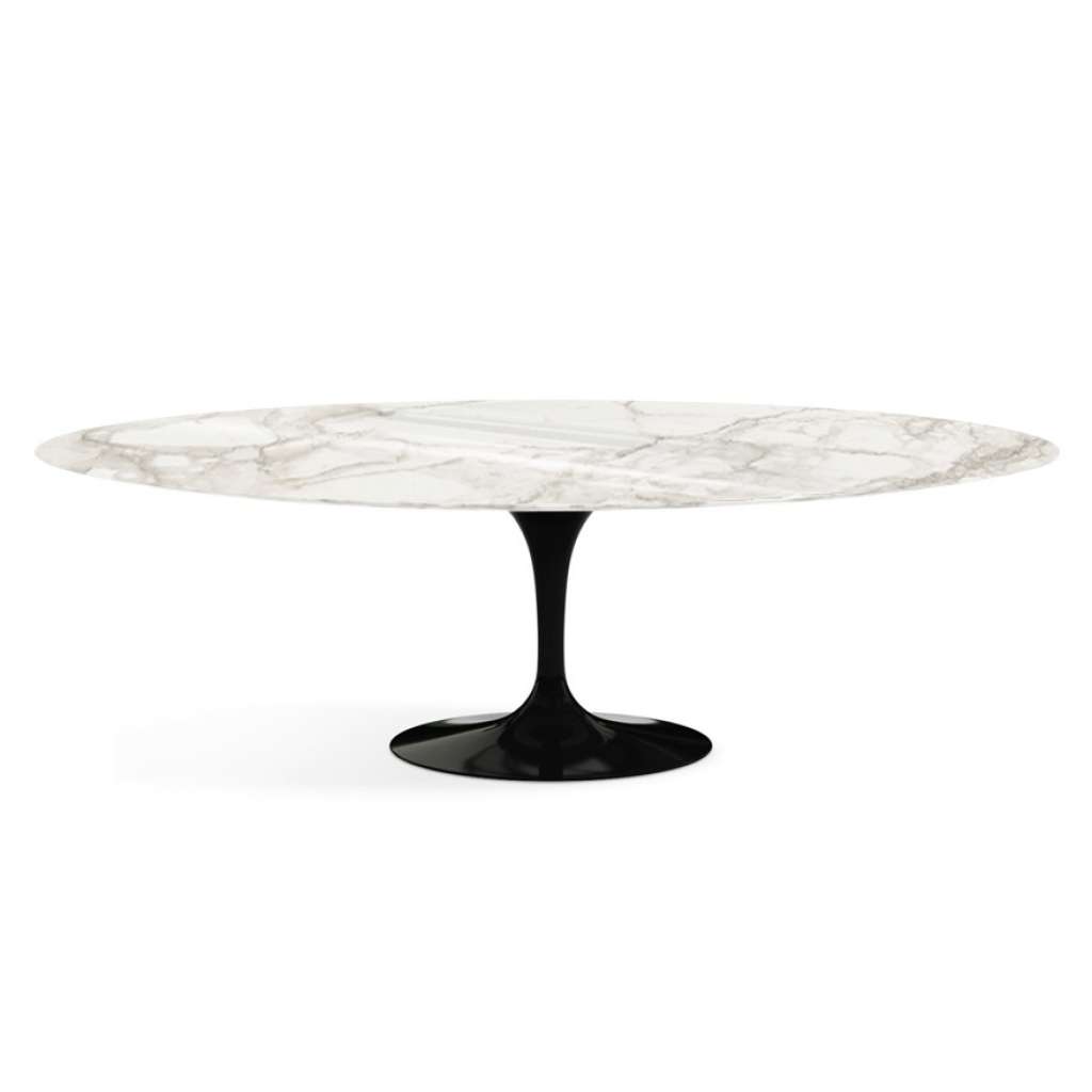Knoll International - Saarinen Esstisch - oval - 244x137x73 - Calacatta Marmor - hochglänzend - Säulenfuß schwarz - indoor