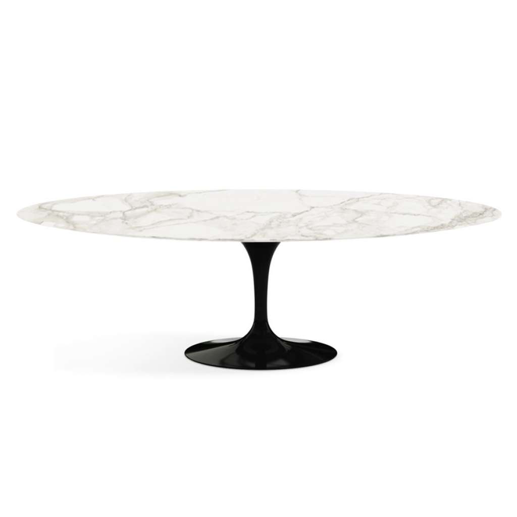 Knoll International - Saarinen Esstisch - oval - 244x137x73 - Calacatta Marmor - satiniert/matt - Säulenfuß schwarz - indoor