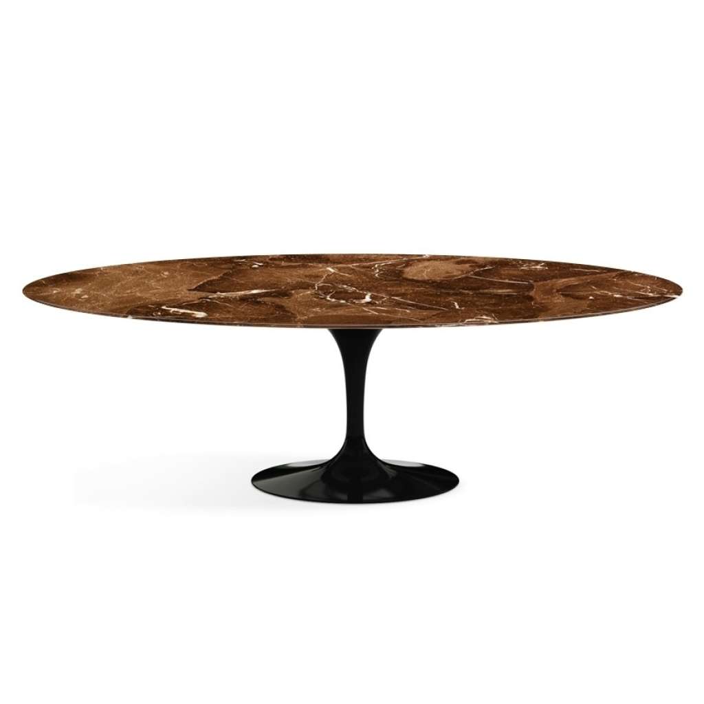 Knoll International - Saarinen Esstisch - oval - 244x137x73 - Brown Emperador Marmor - satiniert/matt - Säulenfuß schwarz - indoor