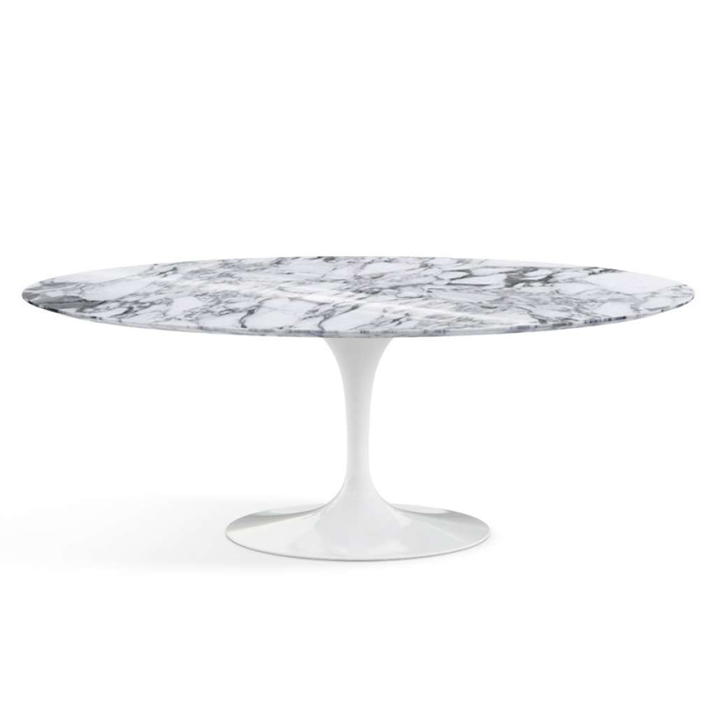 Knoll International - Saarinen Esstisch - oval - 198x121x73 - Arabescato Marmor - hochglänzend - Säulenfuß weiß - indoor