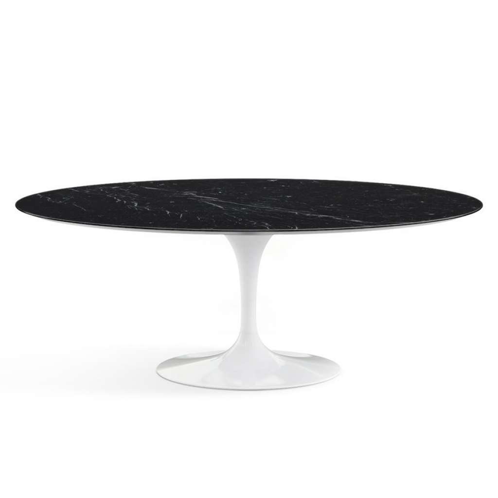 Knoll International - Saarinen Esstisch - oval - 198x121x73 - Nero Marquina Marmor - hochglänzend - Säulenfuß weiß - indoor
