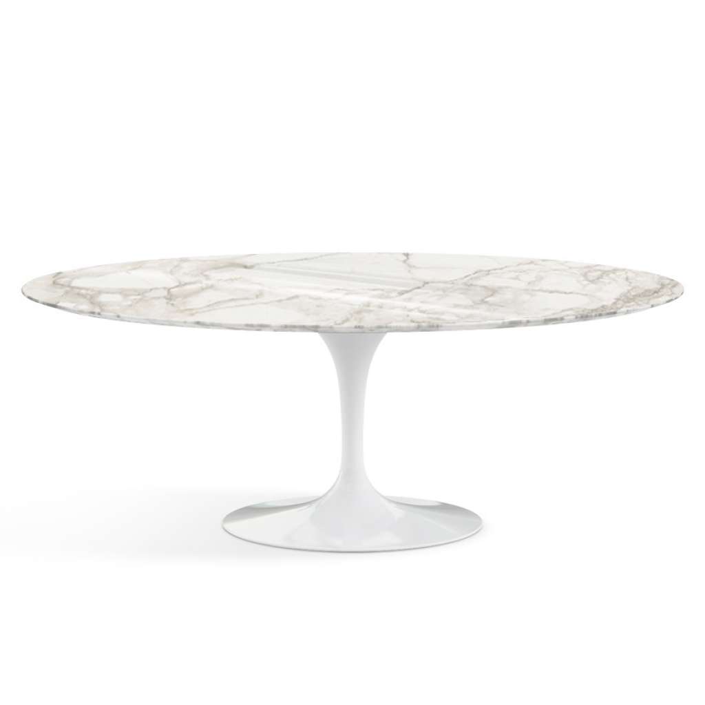 Knoll International - Saarinen Esstisch - oval - 198x121x73 - Calacatta Marmor - hochglänzend - Säulenfuß weiß - indoor