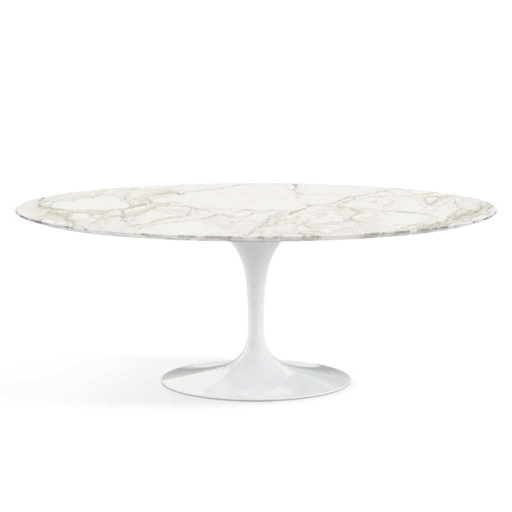 Knoll International - Saarinen Esstisch - oval - 198x121x73 - Calacatta Marmor - satiniert/matt - Säulenfuß weiß - indoor
