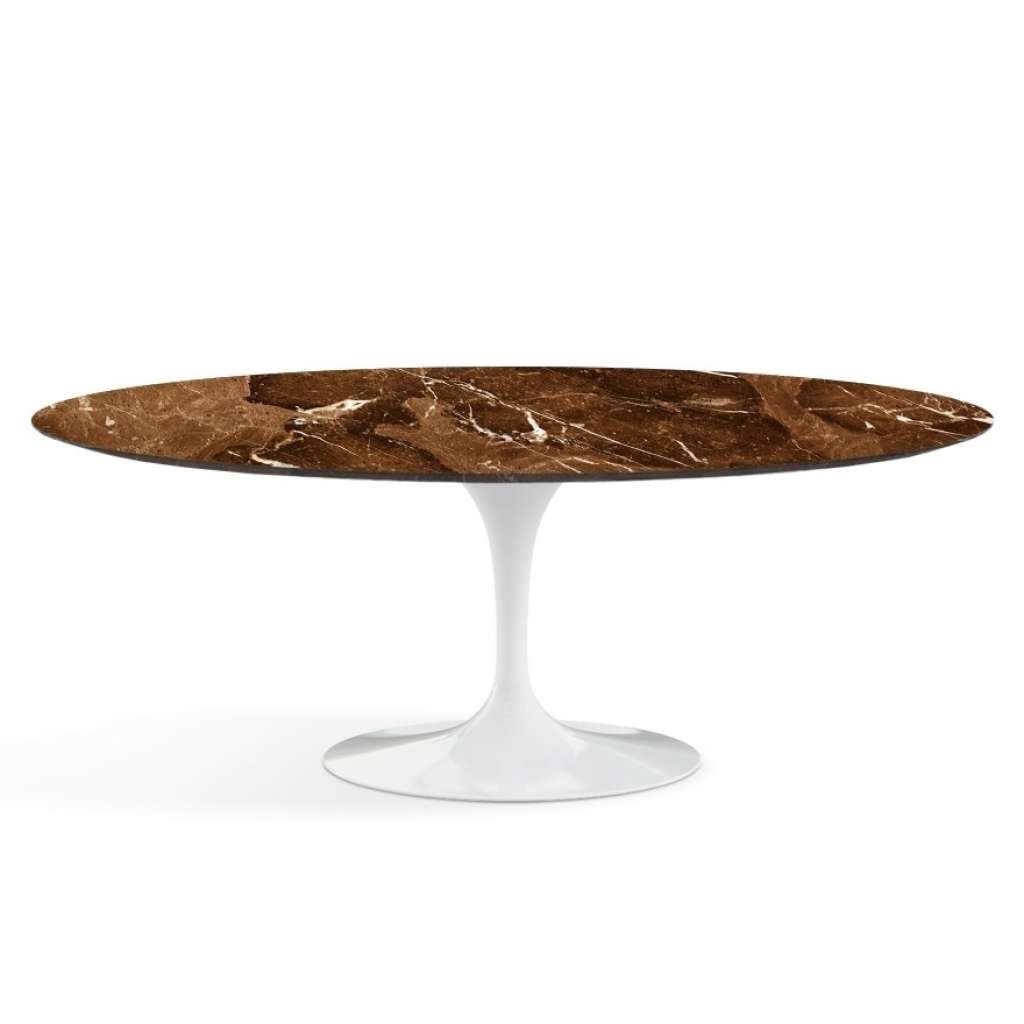Knoll International - Saarinen Esstisch - oval - 198x121x73 - Brown Emperador Marmor - satiniert/matt - Säulenfuß weiß - indoor