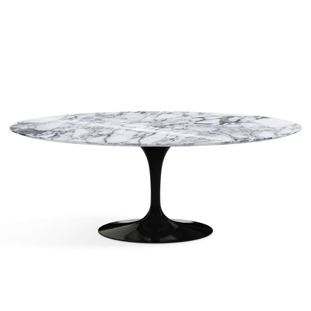 Knoll International - Saarinen Esstisch - oval - 198x121x73 - Arabescato Marmor - hochglänzend - Säulenfuß schwarz - indoor
