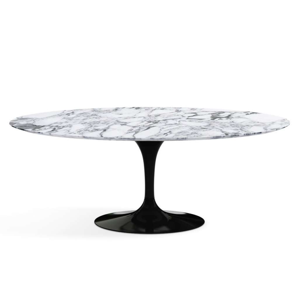 Knoll International - Saarinen Esstisch - oval - 198x121x73 - Arabescato Marmor - satiniert/matt - Säulenfuß schwarz - indoor