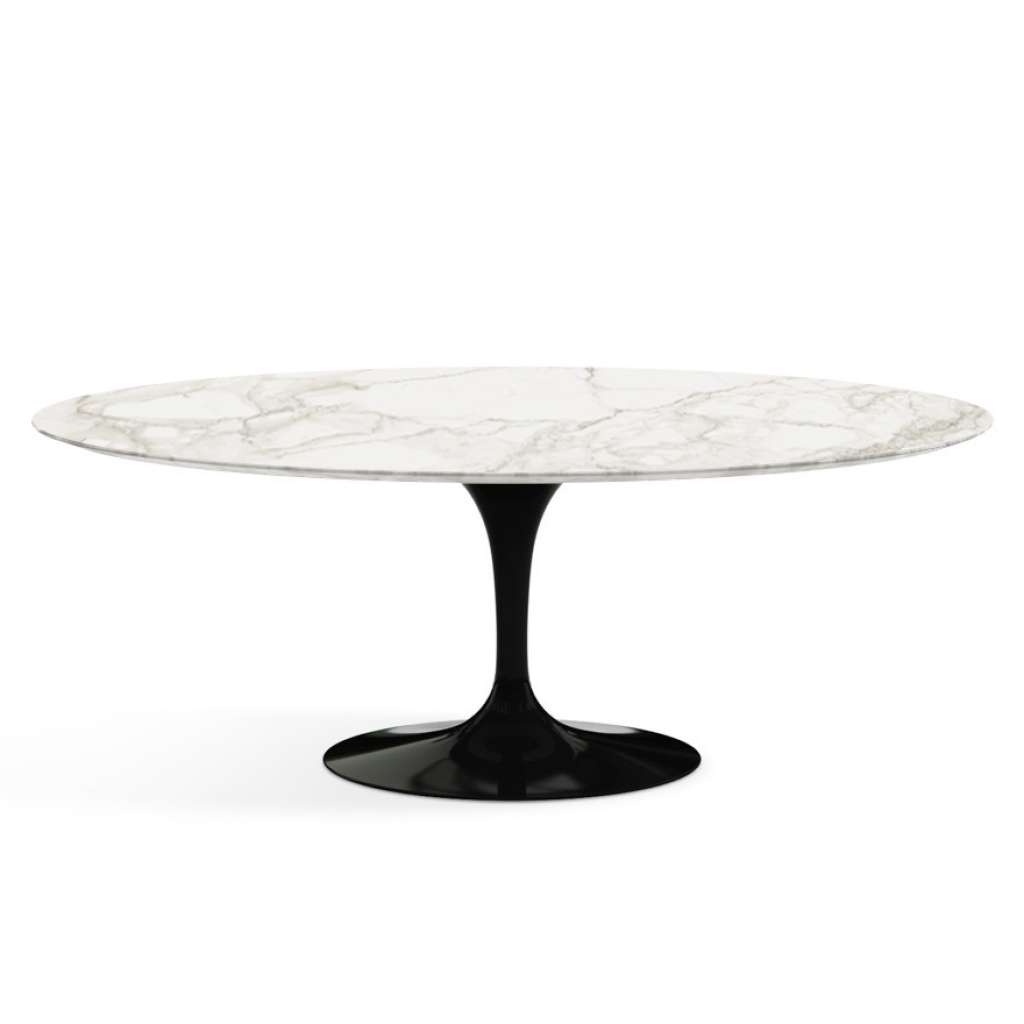 Knoll International - Saarinen Esstisch - oval - 198x121x73 - Calacatta Marmor - satiniert/matt - Säulenfuß schwarz - indoor