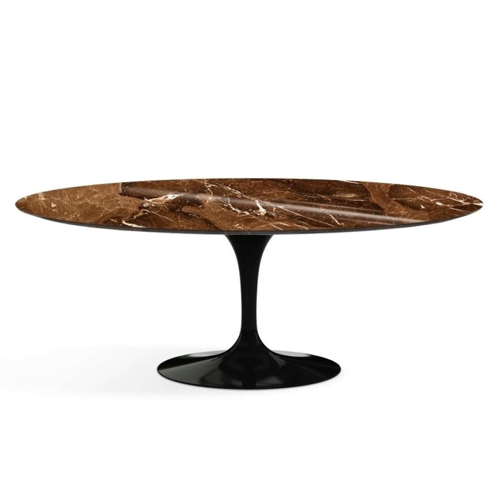 Knoll International - Saarinen Esstisch - oval - 198x121x73 - Brown Emperador Marmor - hochglänzend - Säulenfuß schwarz - indoor
