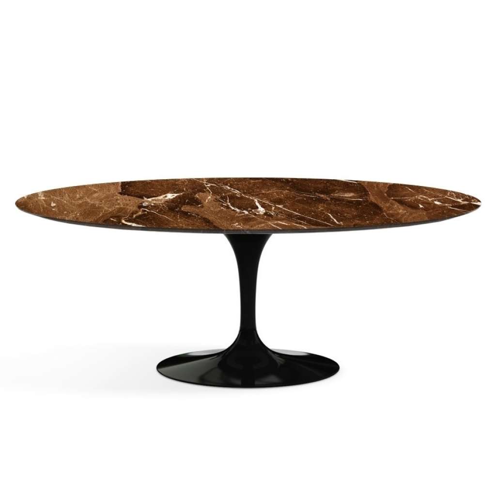 Knoll International - Saarinen Esstisch - oval - 198x121x73 - Brown Emperador Marmor - satiniert/matt - Säulenfuß schwarz - indoor