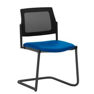 Wartezimmerstuhl in Schwarz & Blau Metall Schwinggestell