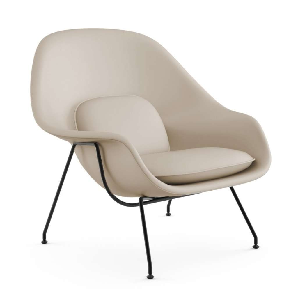 Knoll International - Saarinen Womb Sessel - Relax - Volo Parchment - Polyesterfaser-Füllung - Gestell schwarz - indoor