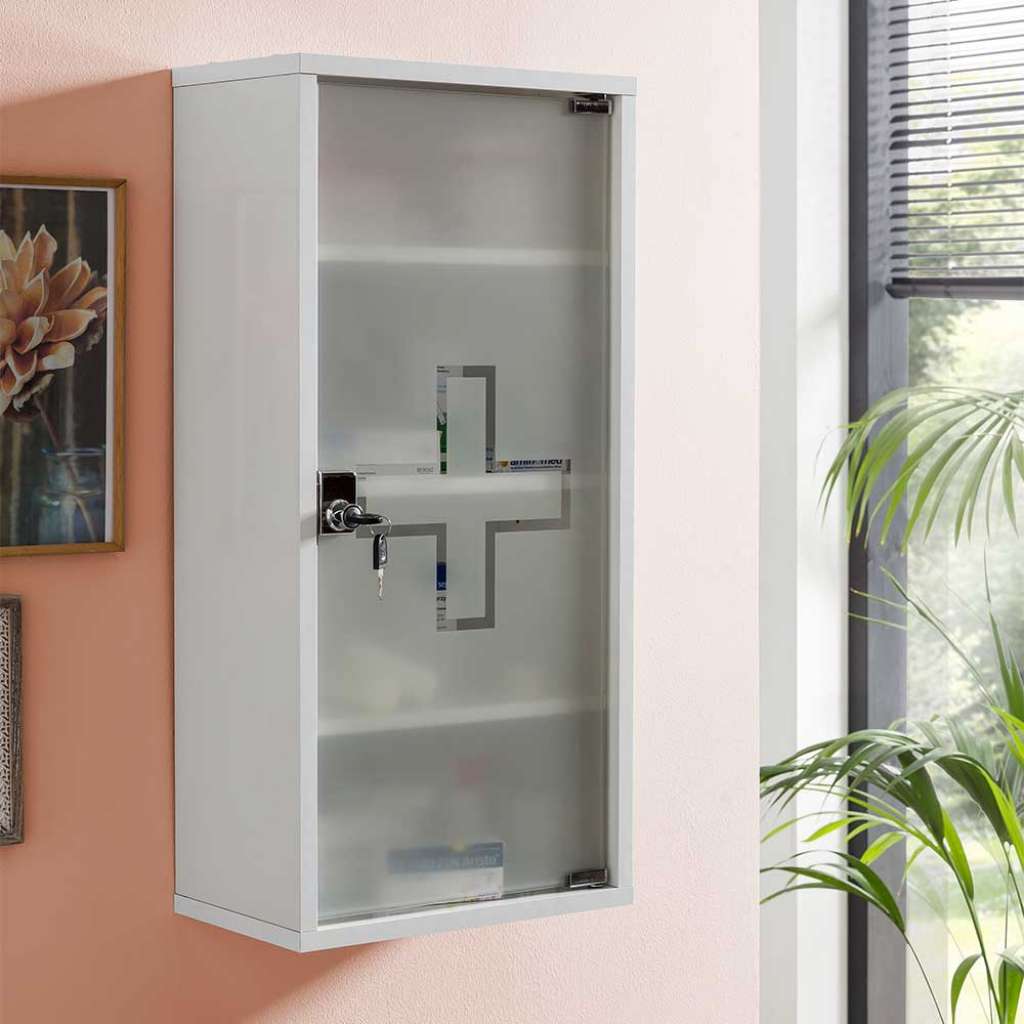 Medizinschrank abschließbar in Weiß Glastür