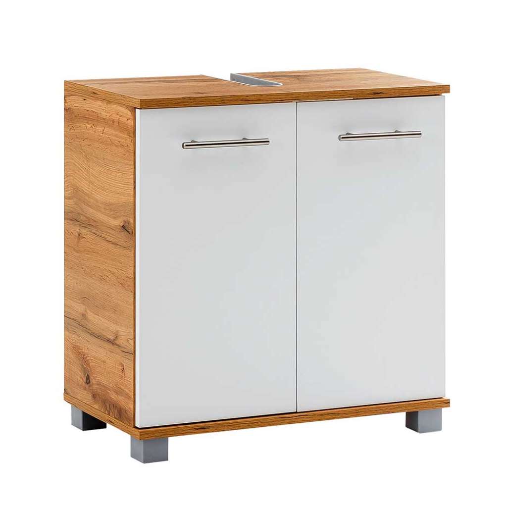 Waschbeckenunterschrank 2 türig Eiche Holzoptik und Weiß