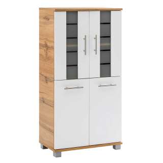 Midibadschrank in Weiß Eiche Holzoptik