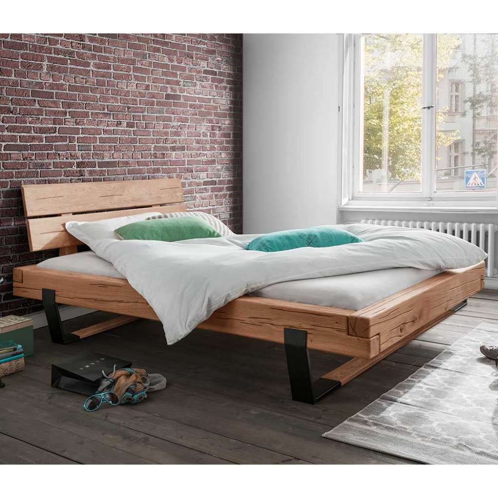 Massivholz Bettgestell aus Eiche Metallkufen mit Holz