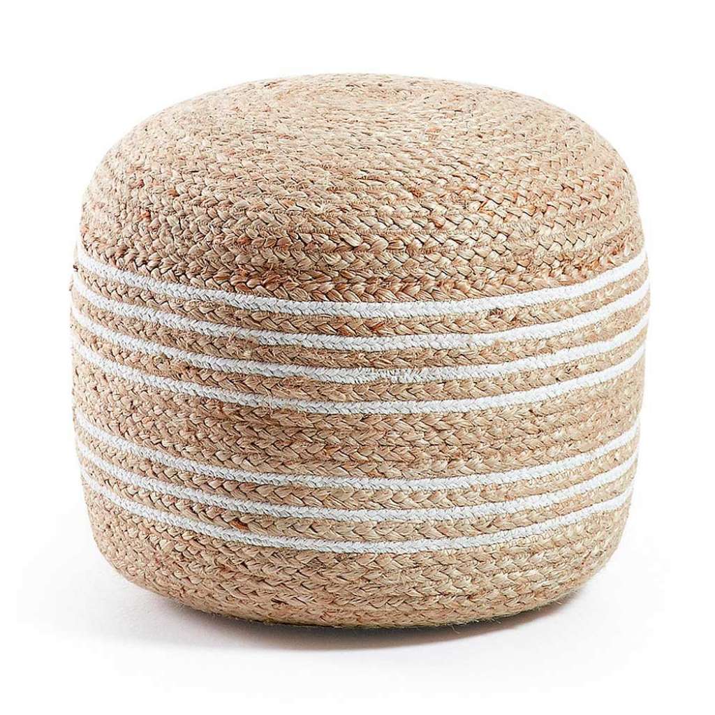 Pouf aus Jute Geflecht Beige und Weiß
