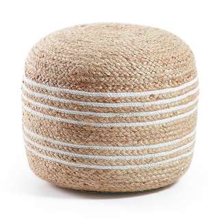 Pouf aus Jute Geflecht Beige und Weiß