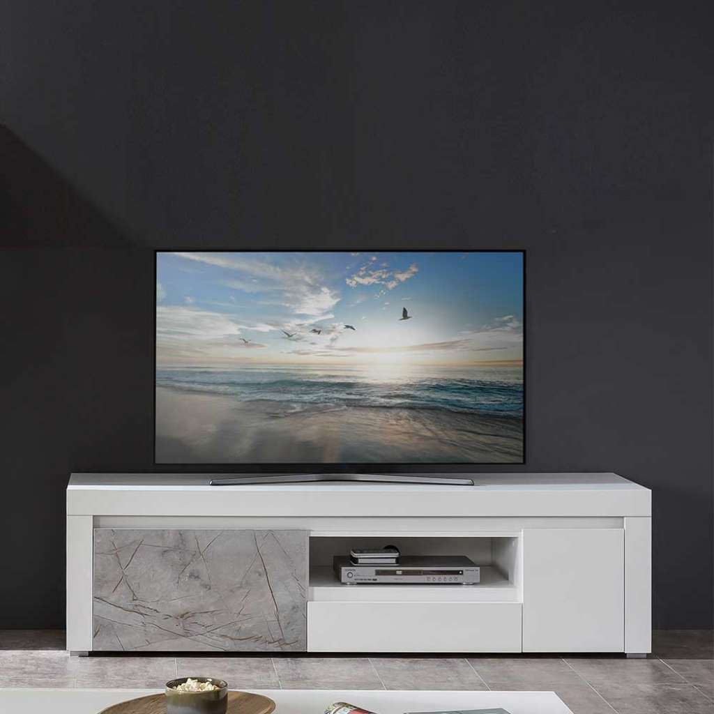 180 cm TV Lowboard in Weiß & Grau einer Schublade